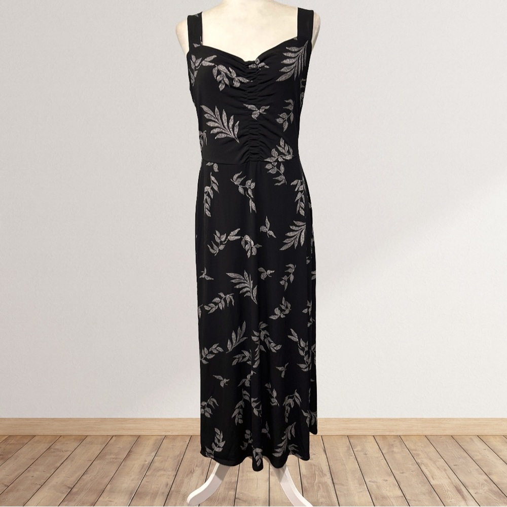 41 Hawthorn Black Leaf Print Ruched Maxi Dress Sleeveless NWT Medium - Picture 2 of 8